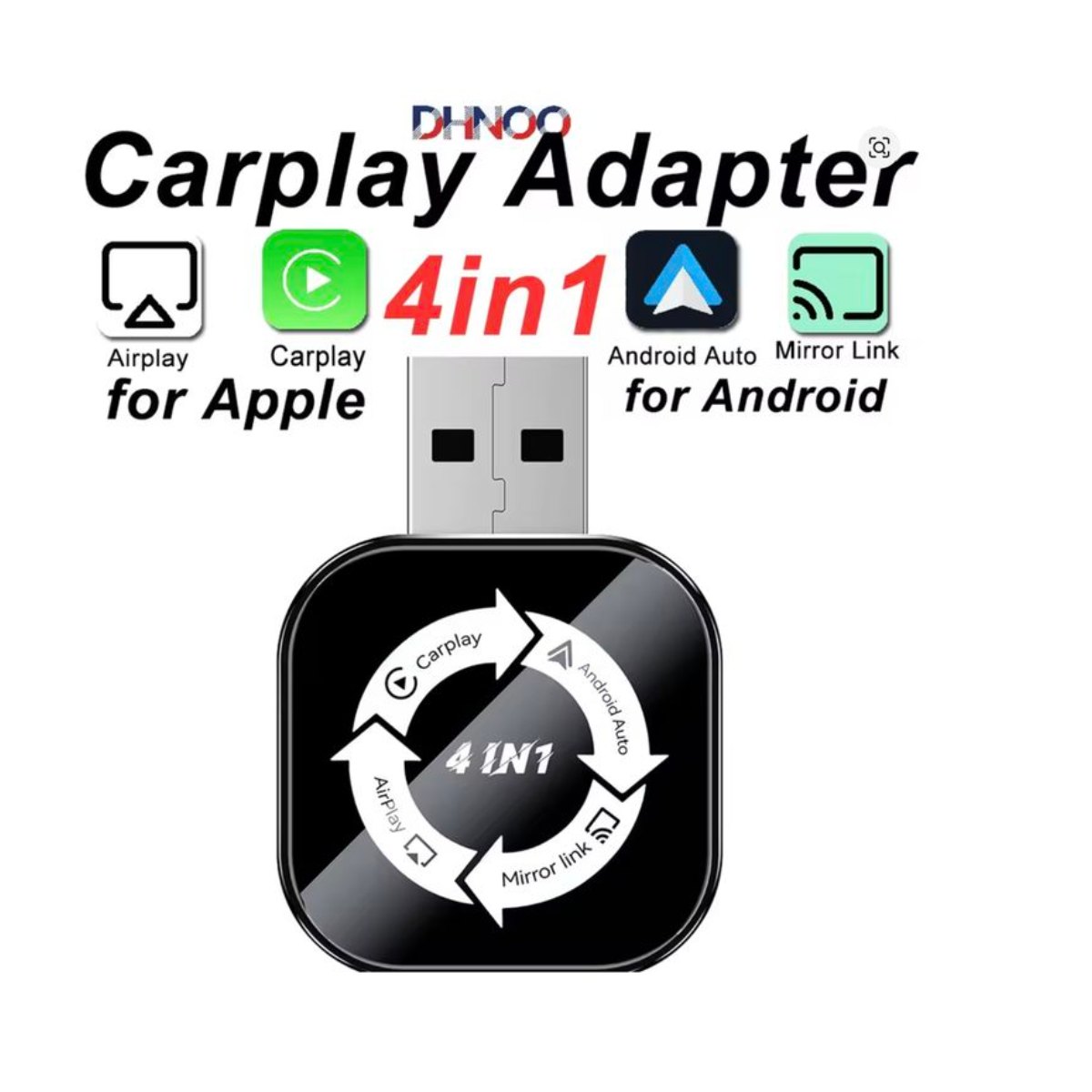Adaptador 4 en1 CarPlay Inalámbrico 2026 para iPhone/Android - Espejo Pantalla Coche, Conexión