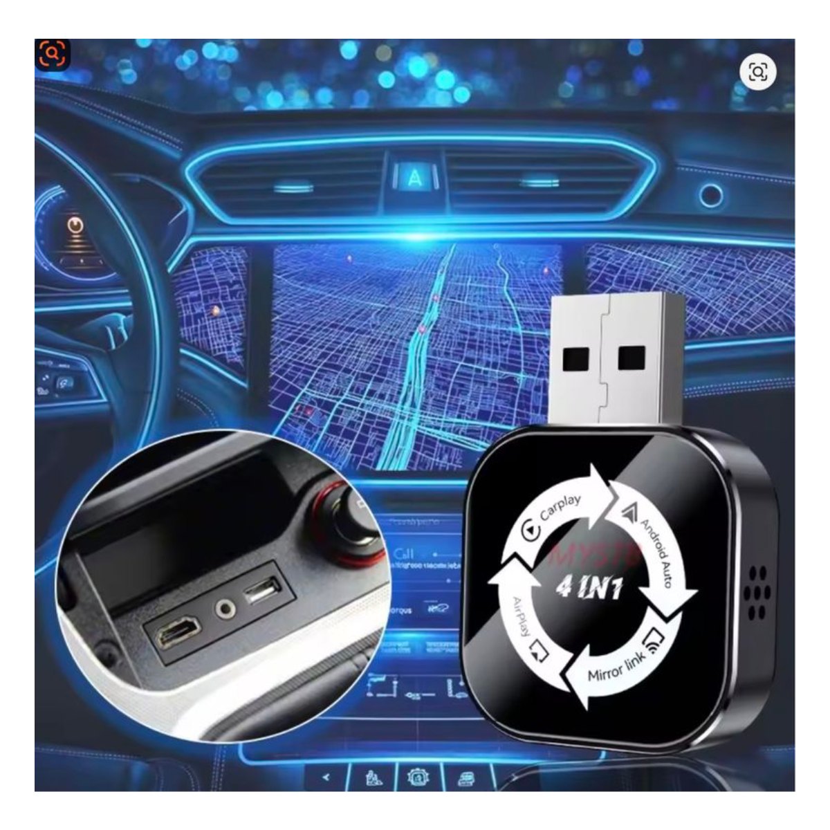 Adaptador 4 en1 CarPlay Inalámbrico para iPhone/Android - Espejo Pantalla Coche, Conexión Auto