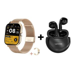 Audífonos Bluetooth Lenovo HT38 y Reloj Inteligente Y13 - Dorado