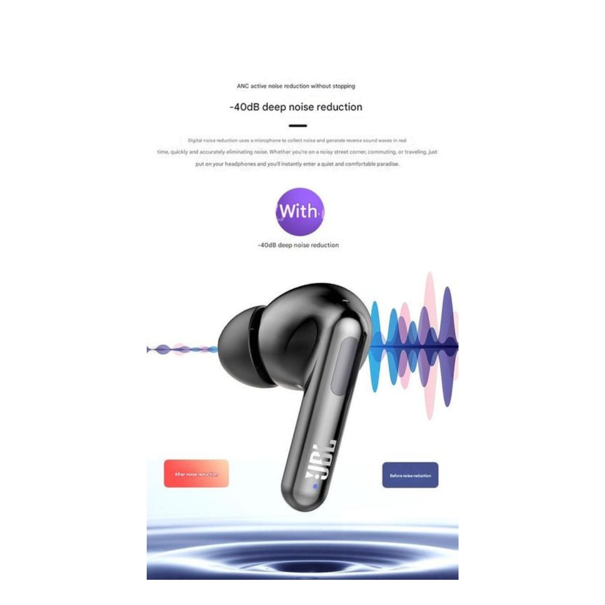 Auriculares Bluetooth con cancelación de ruido JBL T280TWS NC2 Morado