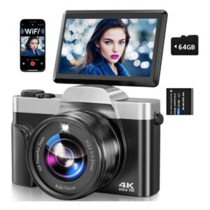 Cámara Digital 4K WiFi 64MP Zoom 16X Selfie con Pantalla Giratoria