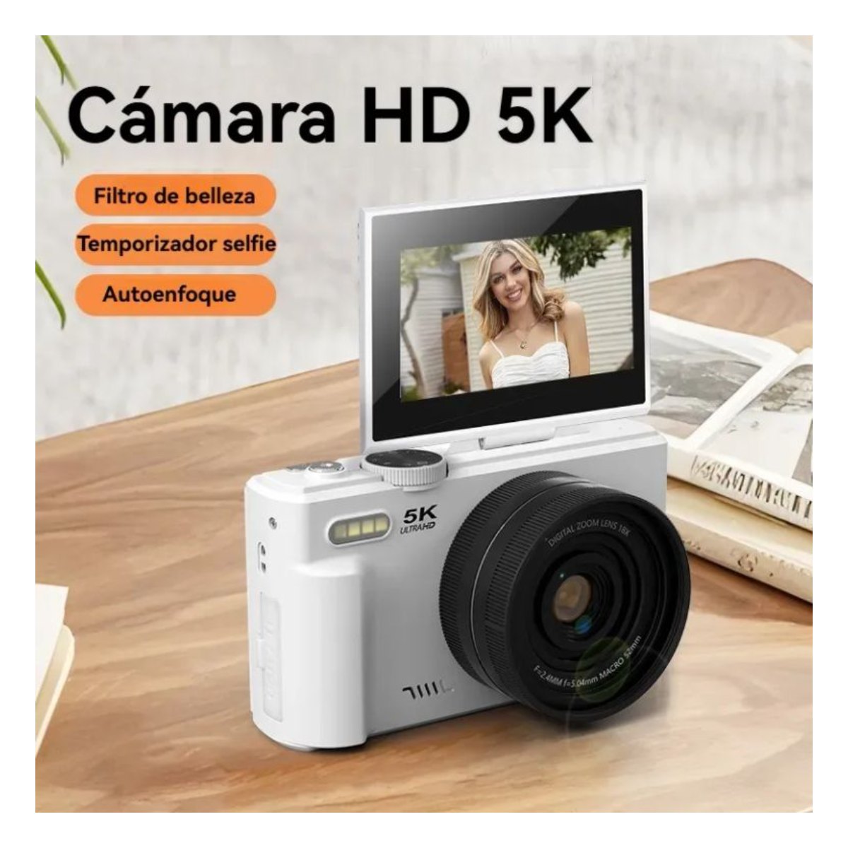 Cámara Digital 5K WiFi 75MP Autofoco y Modo Belleza para Selfies