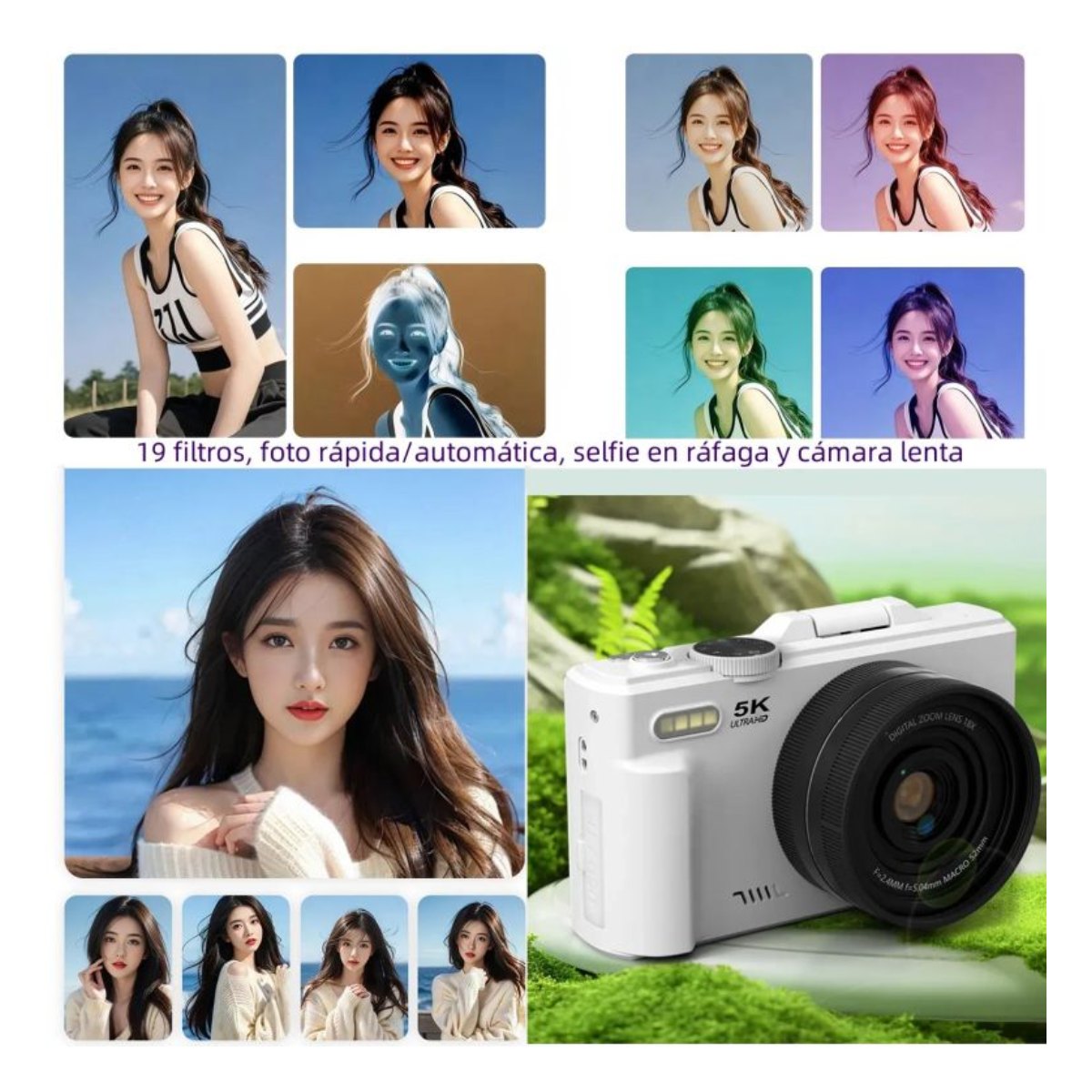 Cámara Digital 5K WiFi 75MP Autofoco y Modo Belleza para Selfies