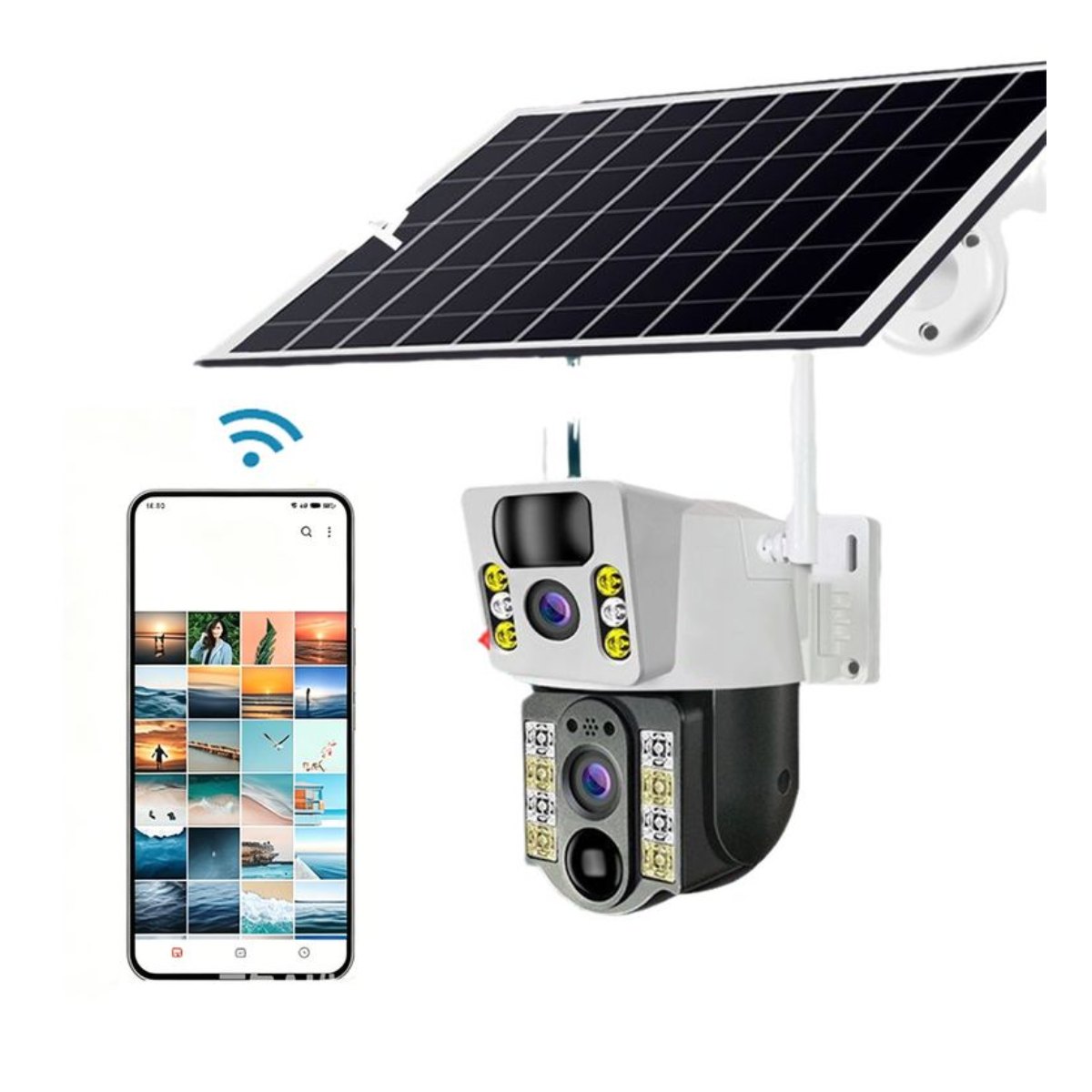 Cámaras de seguridad solares exteriores inalámbricas doble objetivo 32G