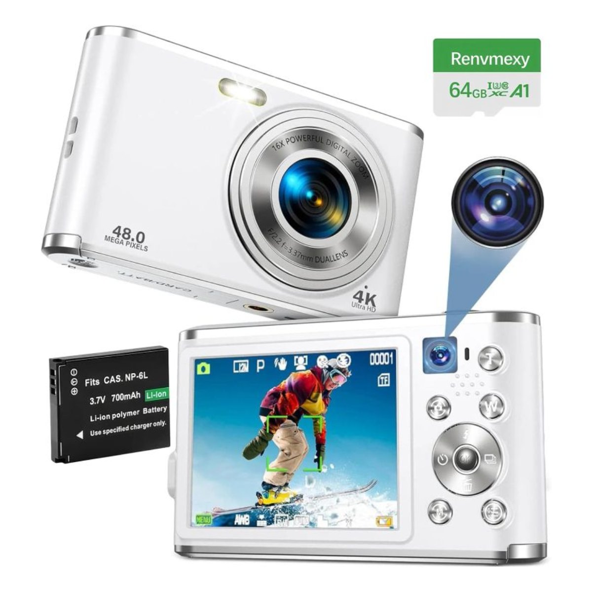 Cámaras digitales Doble 48MP RENVMEXY DC306L 64GB Plata