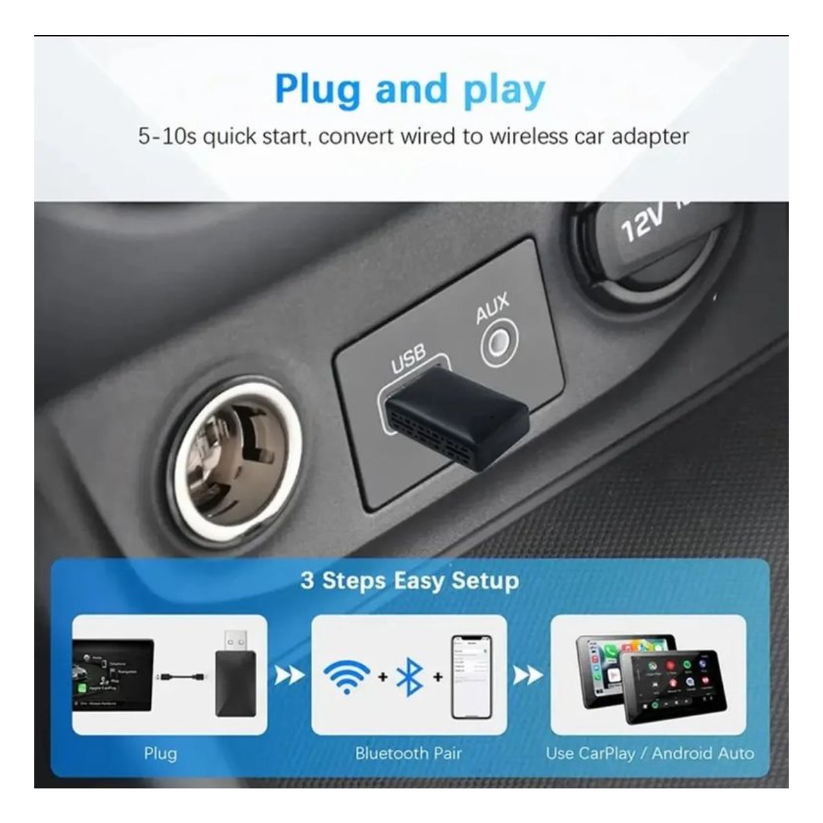 Carplay Inalámbrico Adaptador Mini 2en1 iPhone Android auto
