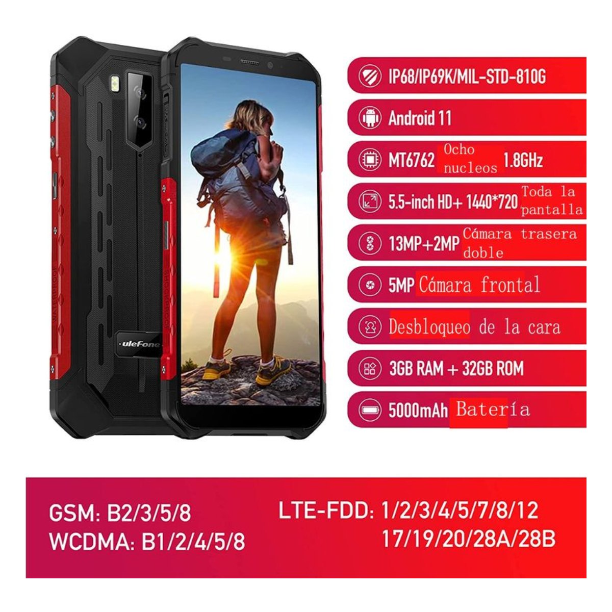 Celular Ulefone Armor X9 3GB + 32GB - Rojo