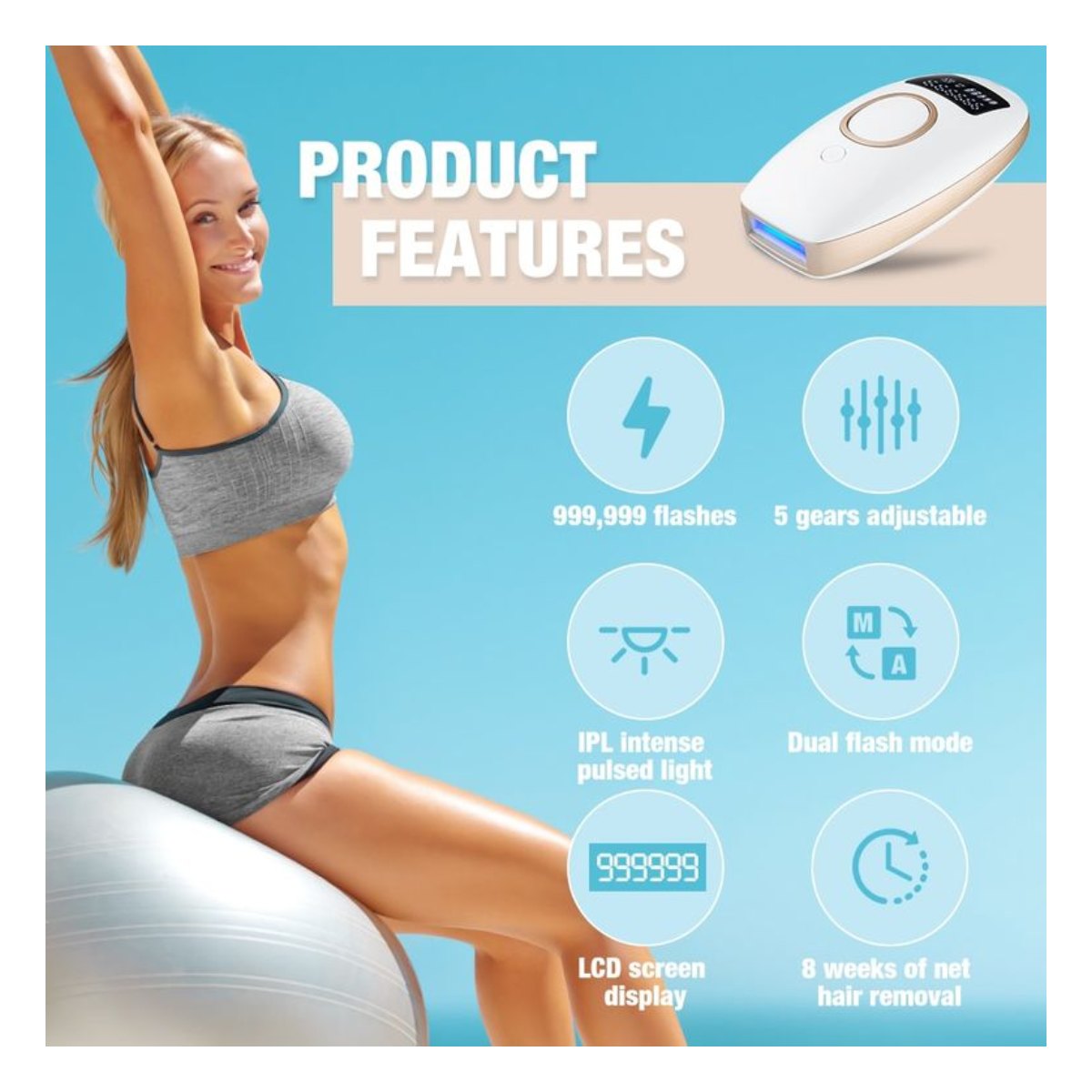 Depiladora láser IPL para mujeres y hombres 999999 Flashes Blanco