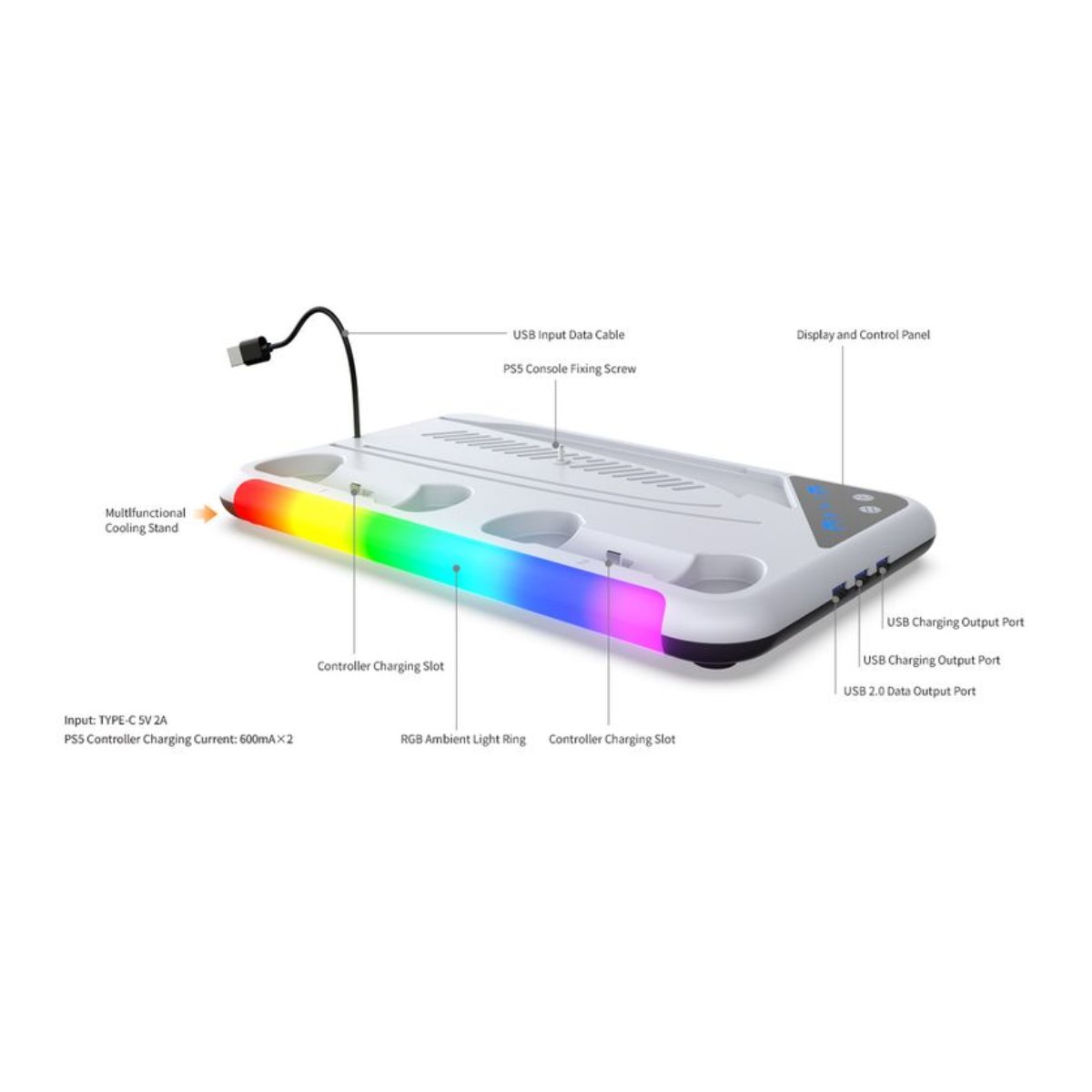 DOBE Base de Carga y Enfriamiento para PS5 / PS5 Slim / PS5 Pro Luz RGB