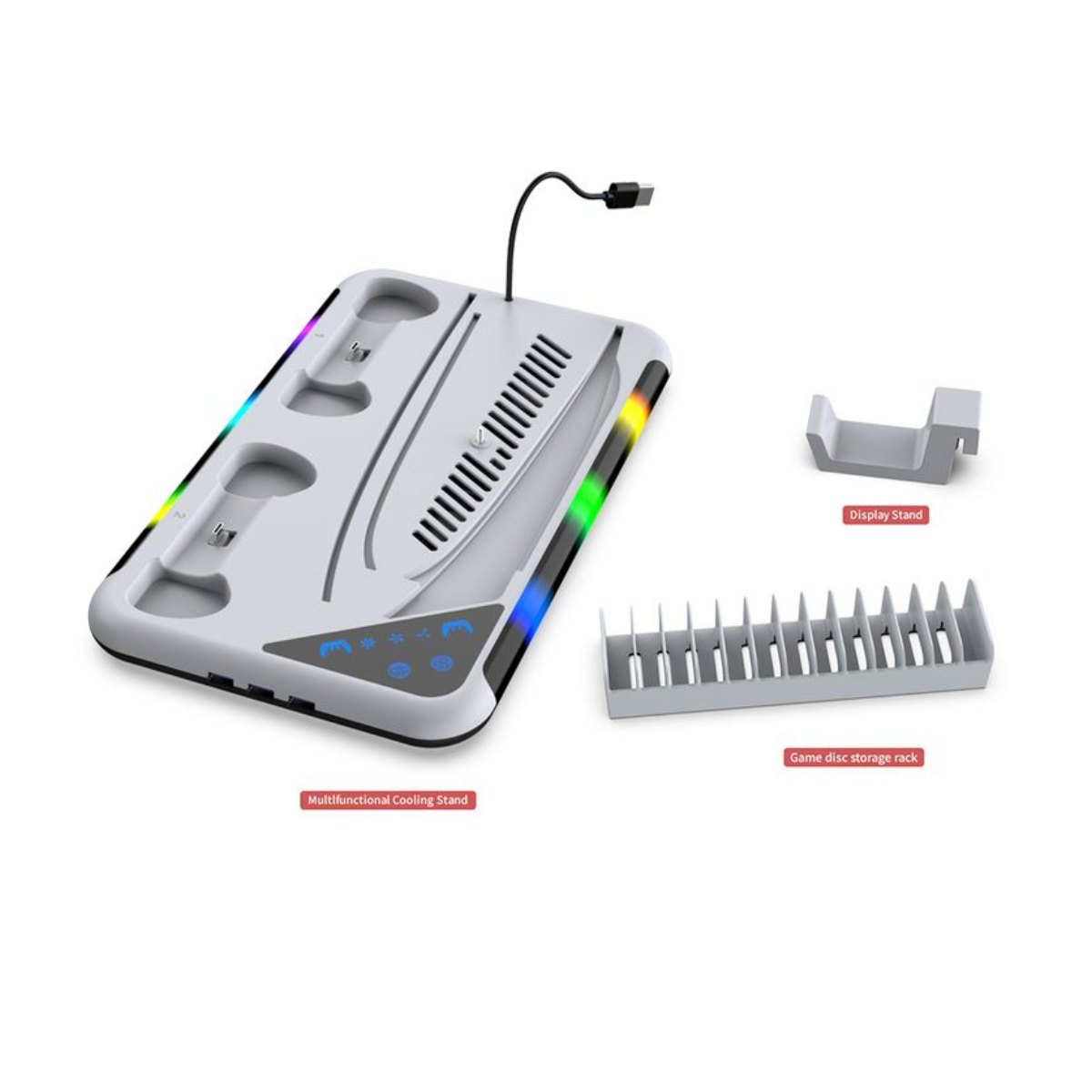 DOBE Base de Carga y Enfriamiento para PS5 / PS5 Slim / PS5 Pro Luz RGB