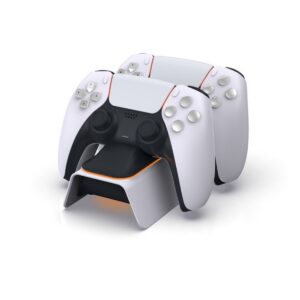 DOBE Cargador Dual para PS5 Mandos, Chip Inteligente, Luces Ambientales Color blanco