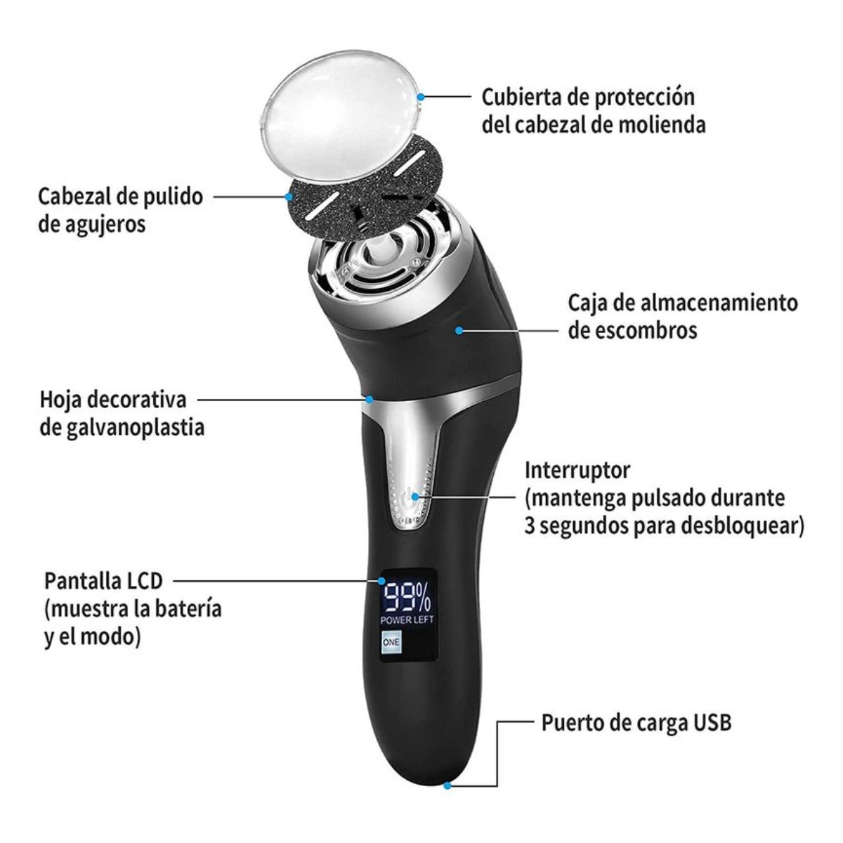 Eliminador de callos recargable Con kit de pedicura Para piel muerta