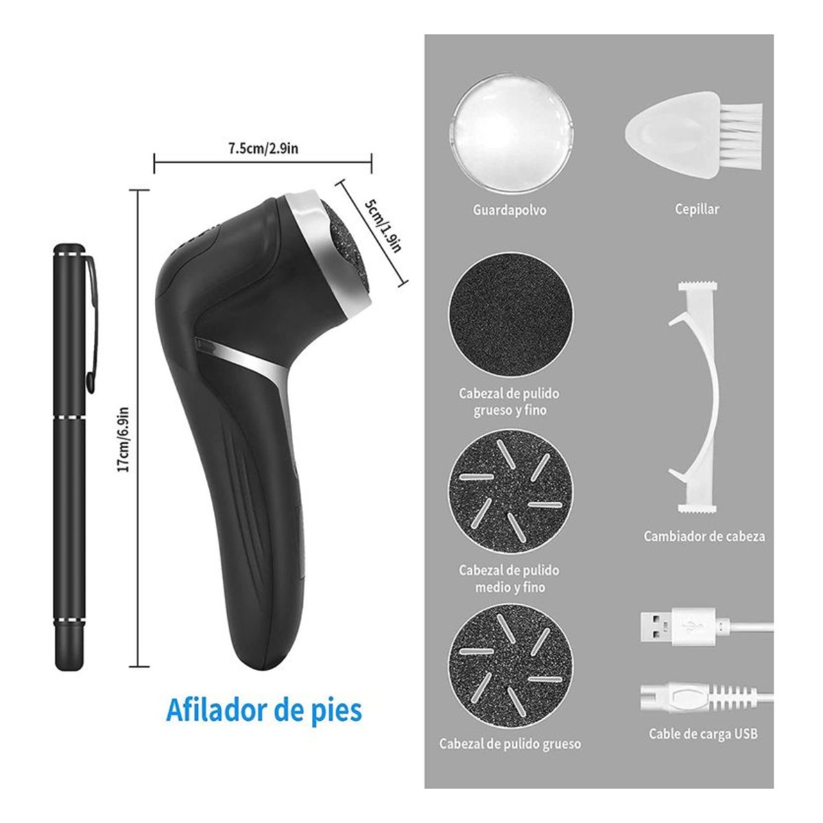 Eliminador de callos recargable Con kit de pedicura Para piel muerta
