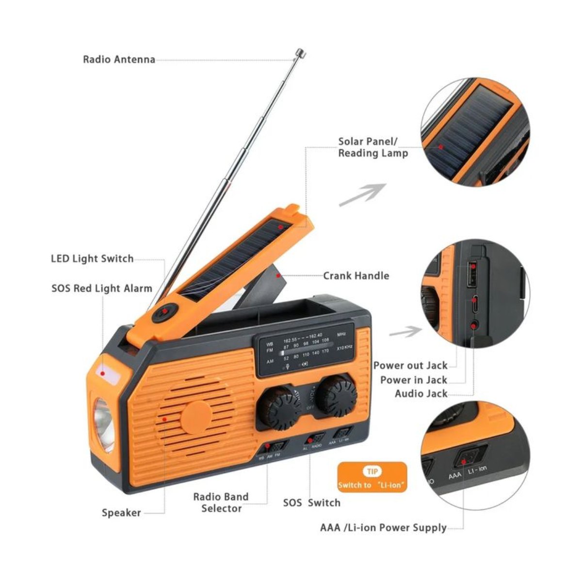 Generador De Dinamo De Energía Solar De Emergencia Con Radio