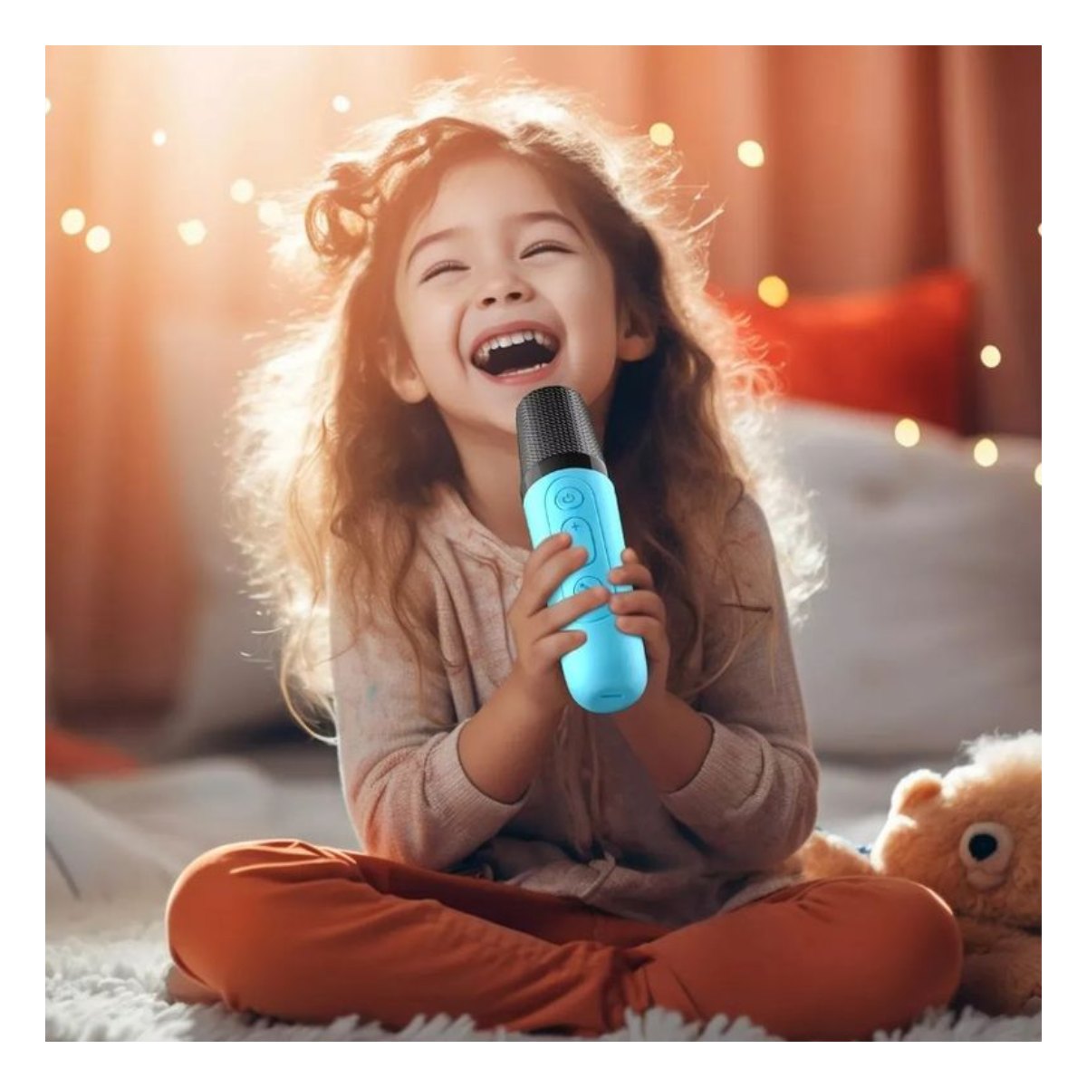 Máquina De Karaoke Mertto Altavoz Bluetooth Para Niños 2 Micrófonos Color Azul