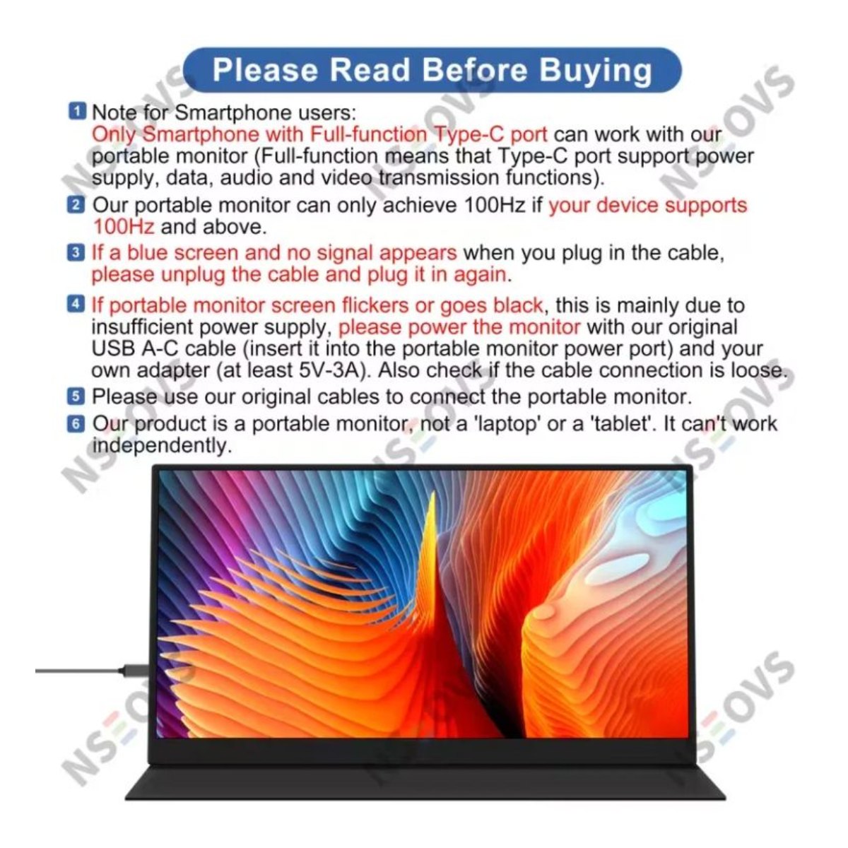 Monitor Portátil NSEOVS 18.5'' 1080P 120HZ