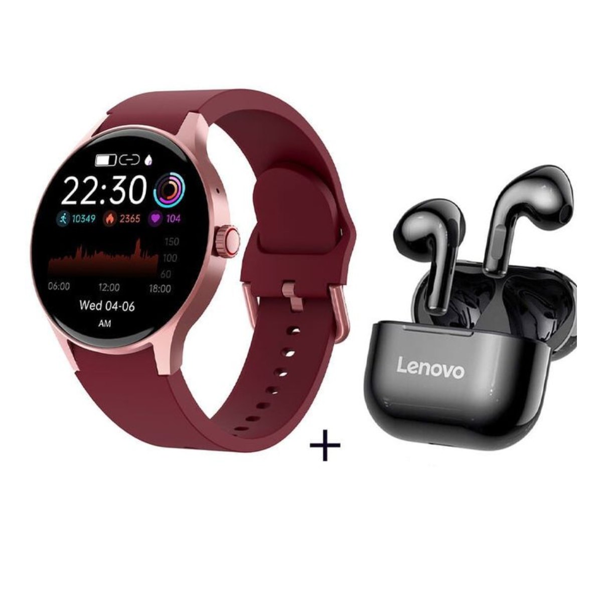 Pantalla AMOLED reloj inteligente deportivo + Lenovo LP40 - Rojo
