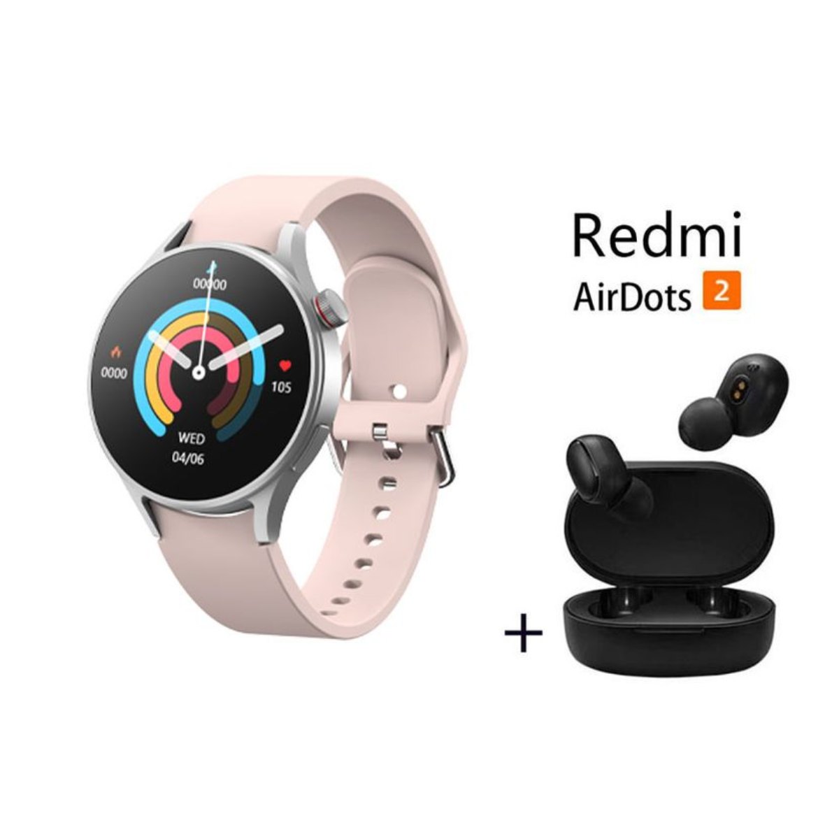 Reloj inteligente de moda y Audífonos Redmi AirDots 2 Rosa