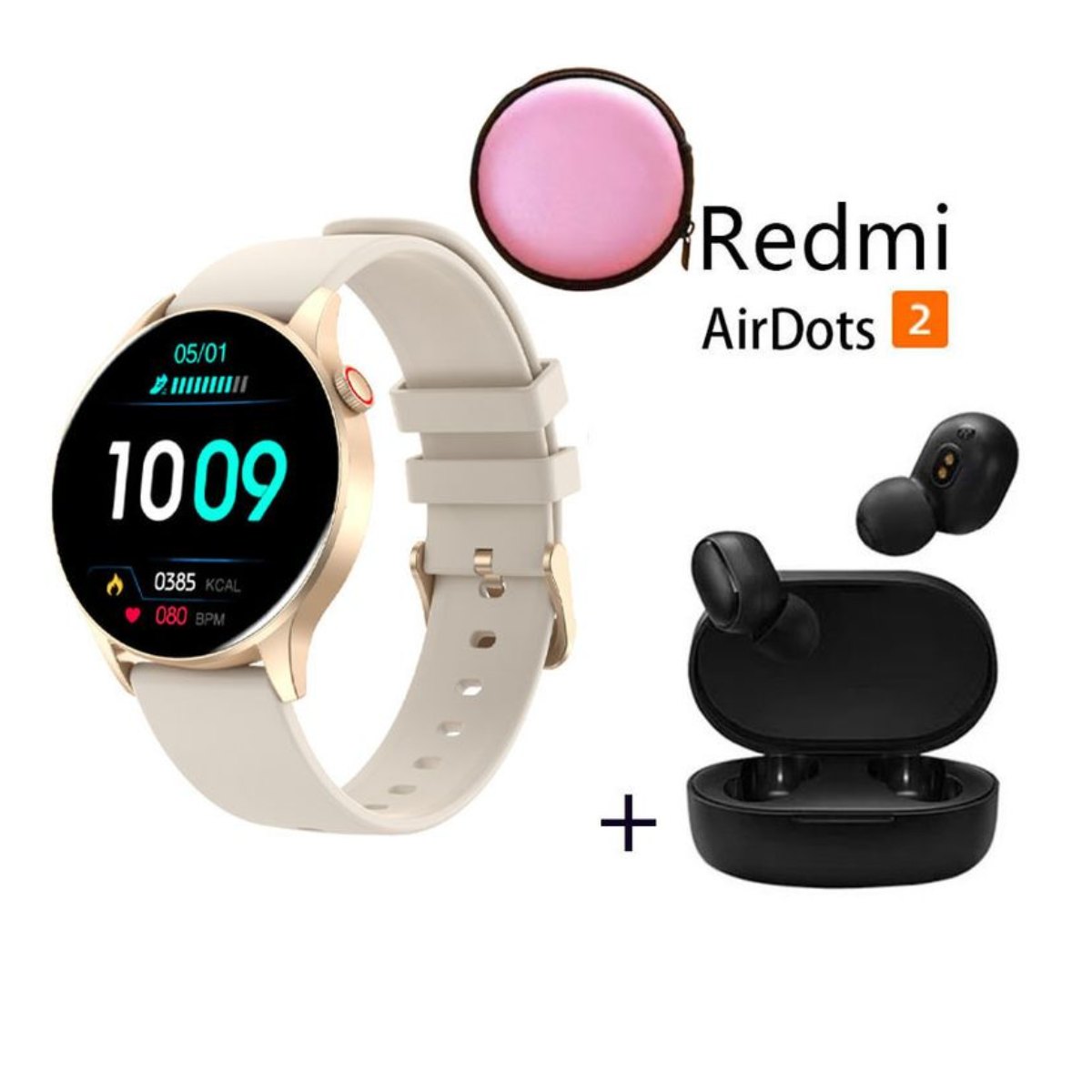Reloj inteligente deportivo Y85+Redmi AirDots 2 y Estuche -Blanquecino