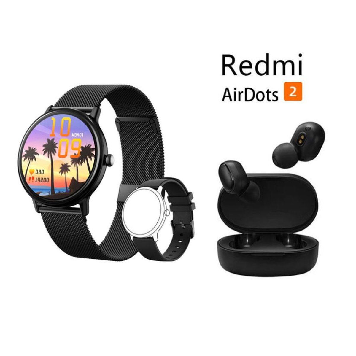Reloj inteligente resistente al agua Y86 negro + Redmi AirDots 2