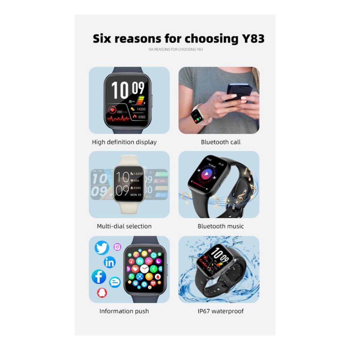 Reloj inteligente Y83 Negro + xiaomi Redmi Buds 4 Lite - Blanco