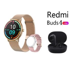 Reloj inteligente Y86 rosa + Xiaomi Redmi Buds 4 Lite Negro