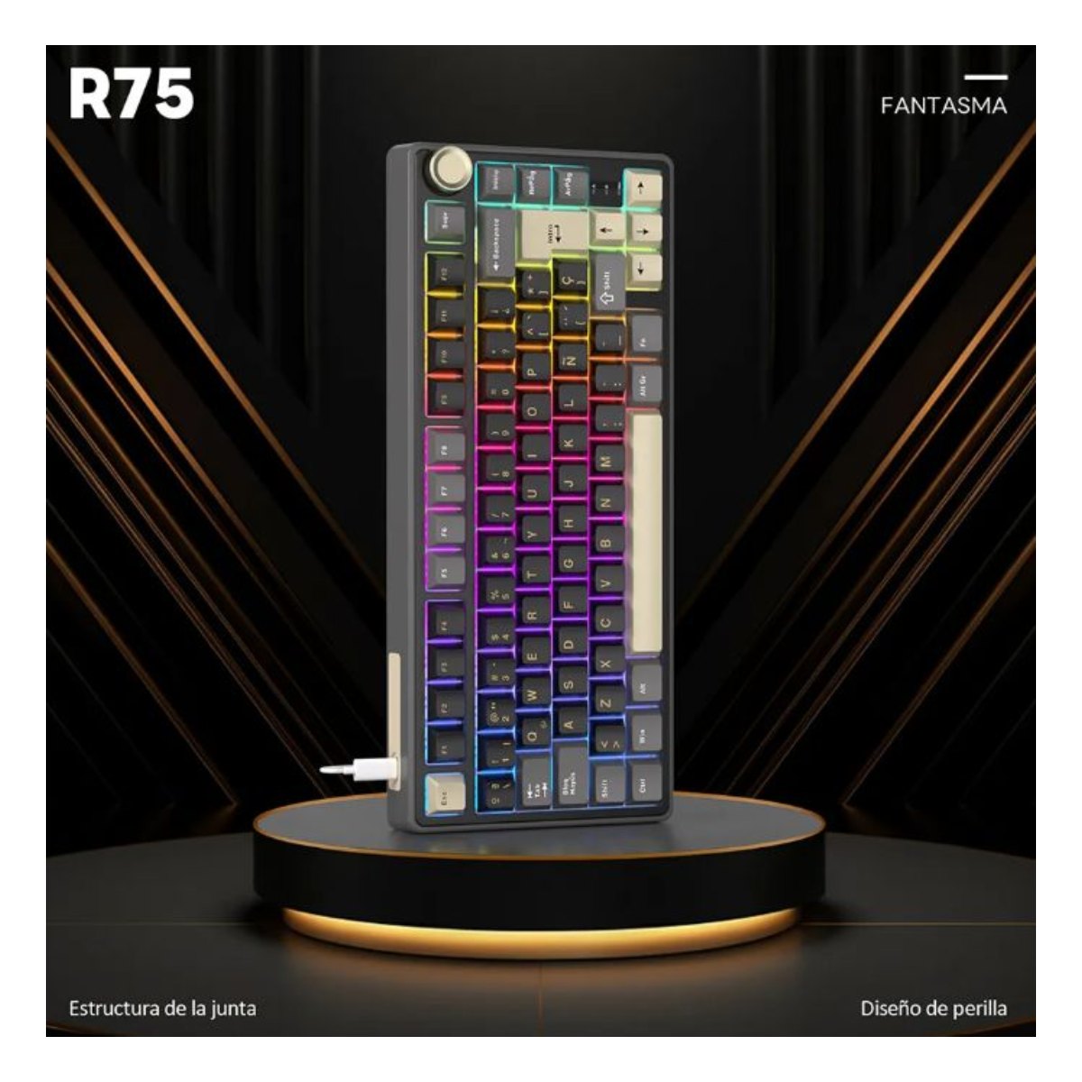 Teclado Mecánico Gamer Compacto RK R75 Phantom Switch Silver RGB Español